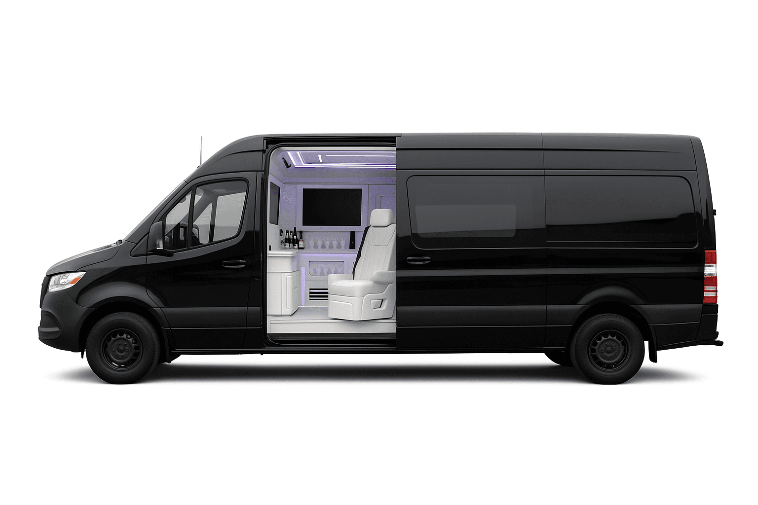 Black Mercedes Sprinter for wedding party transportation